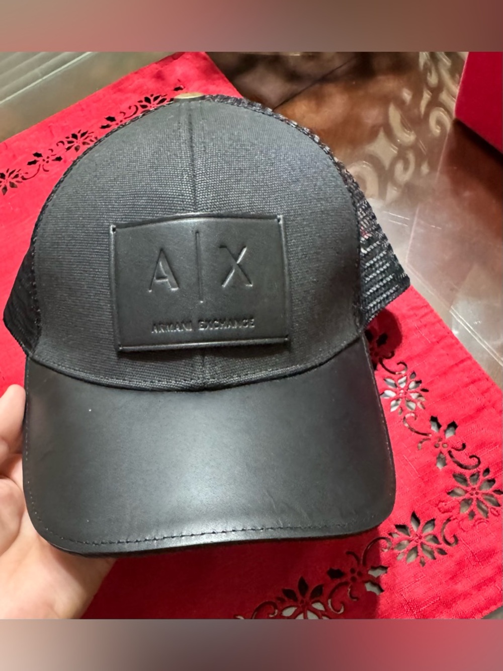Armani Exchange Black Mesh Trucker Cap